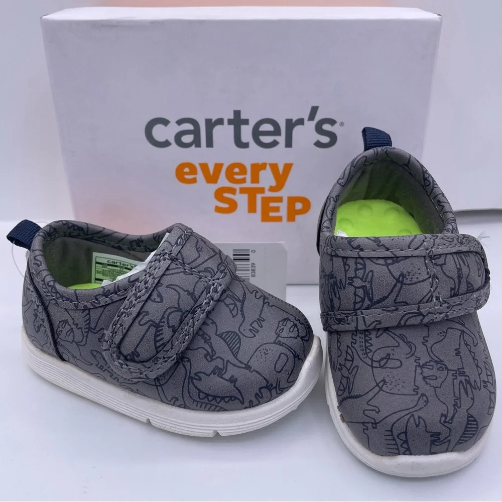 CARTER’S baby boy Turbo2 easy on comfy gray sneakers Size 2 (3-6months)